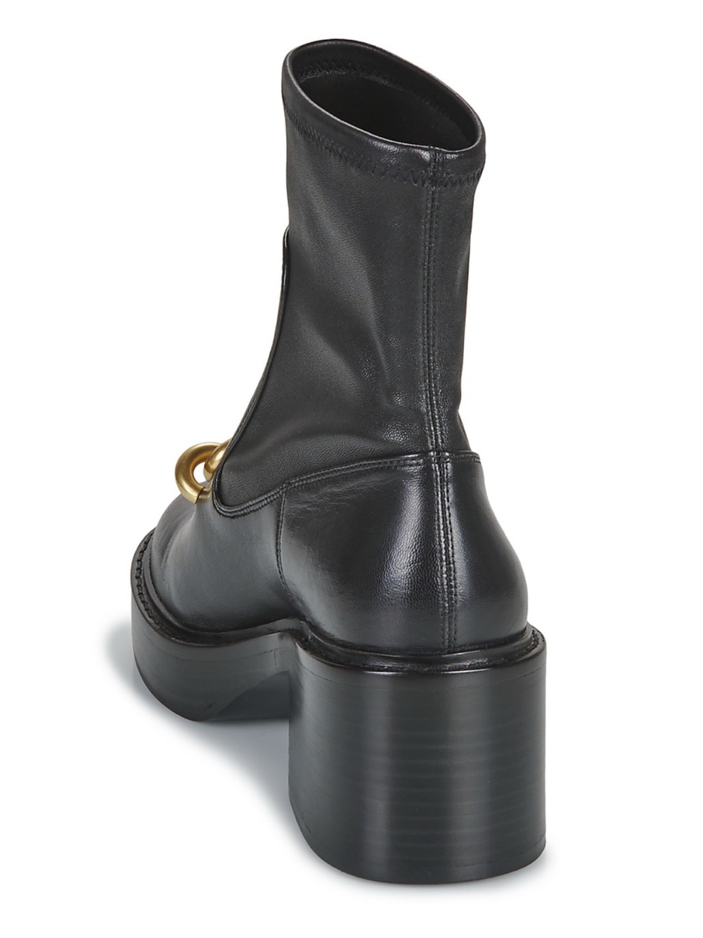 Coach Kenna Black Leather Ankle Boot with Gold Chain Accent - Picture 4 of 5